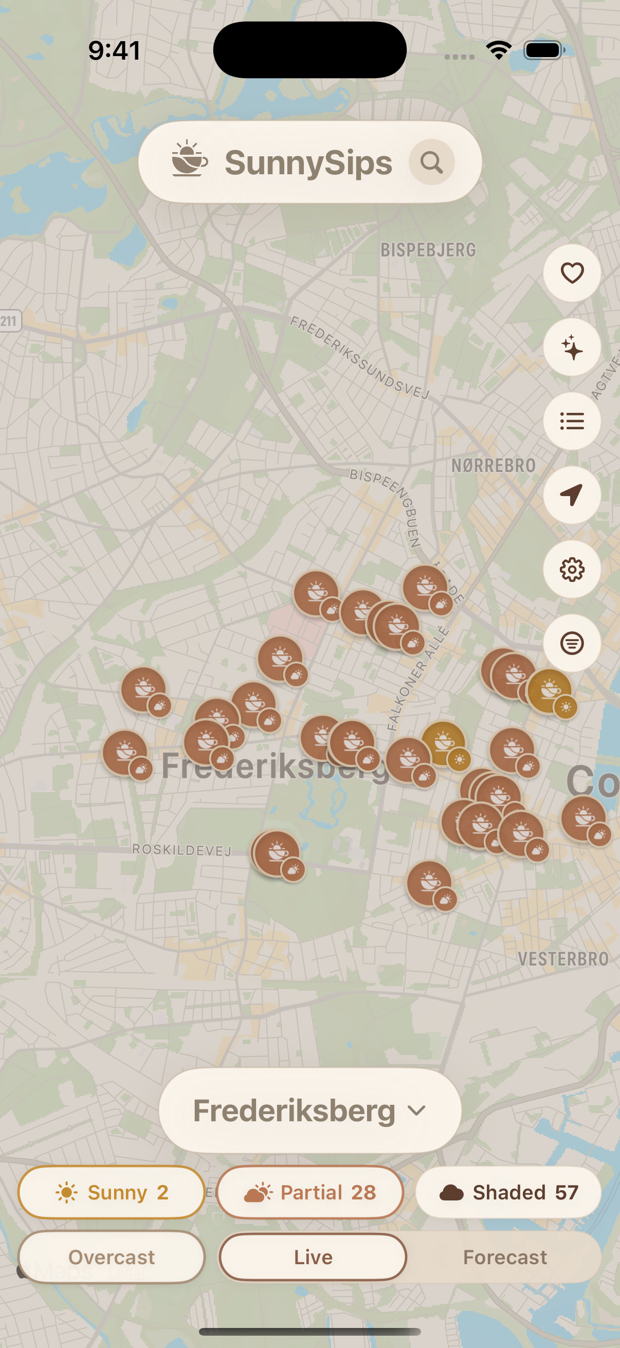 SunnySips map interface
