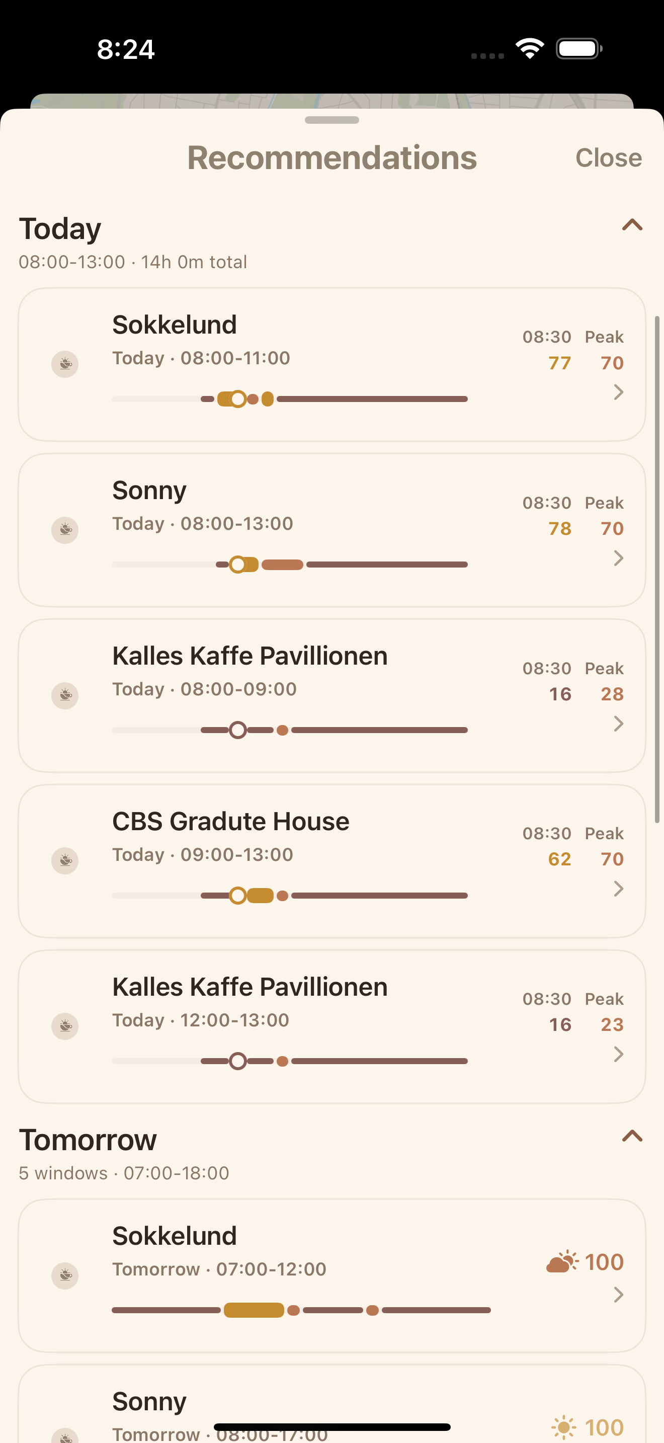 SunnySips recommendations view