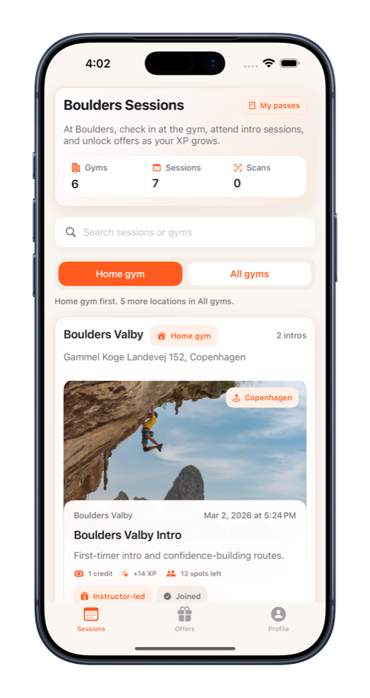 TRYBE sessions screen